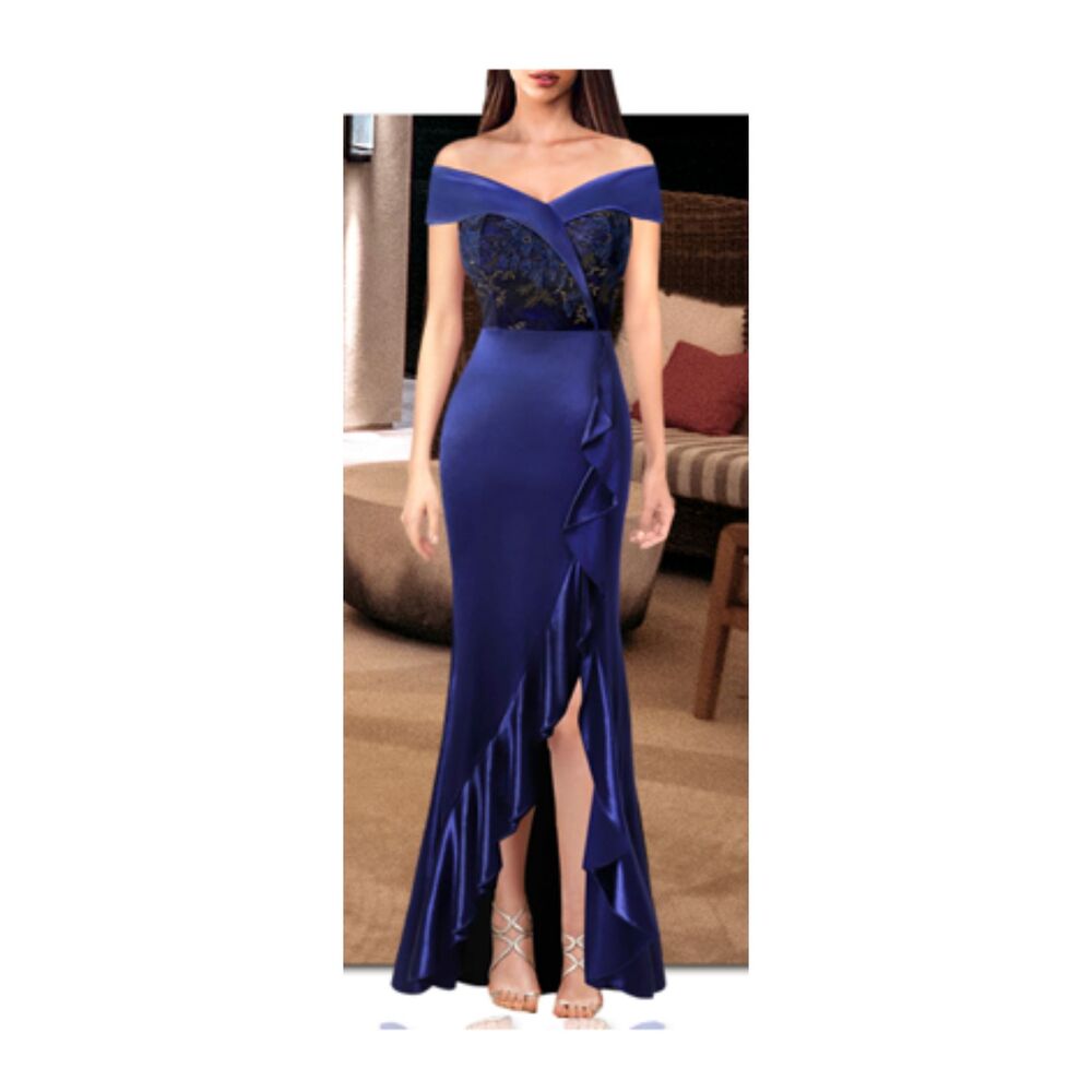 VFSHOW Off Shoulder Ruffle Split Formal Evening Gown Wedding Dress SZ XXL:NWT